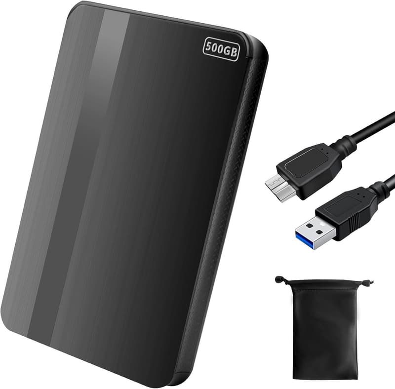 500GB外付けハードディスク USB3.0対応 携帯便利 収納袋付属