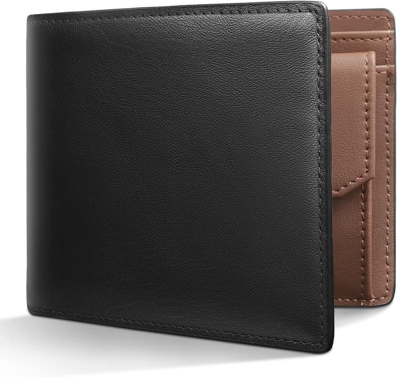 父の日ギフト メンズオイルドレザー二つ折り財布 RFIDスキミング防止 コンパクト大容量 ブラック×ブラウン