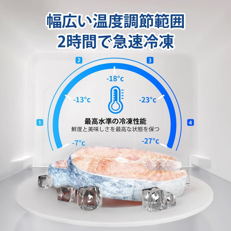 家庭用 2時間急冷小型冷凍庫 65L 静音 前開き 温度調節4段階 ZU60 ホワイト