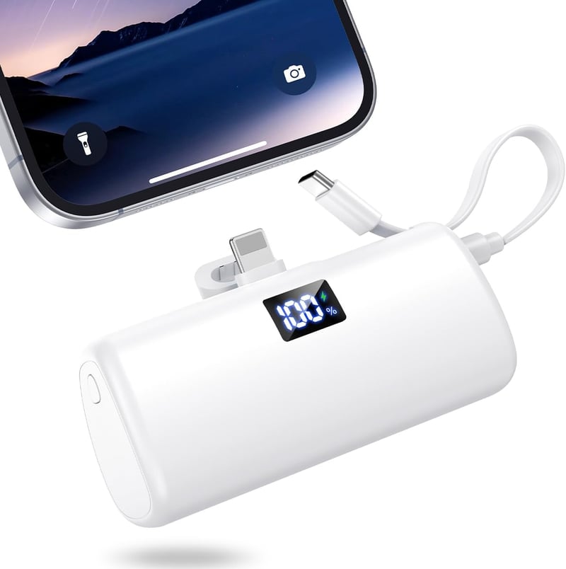軽量コンパクトモバイルバッテリー Type-C＆ライトニング内蔵 急速充電 LCDディスプレイ機内持ち込み可能 PSE認証 ホワイト