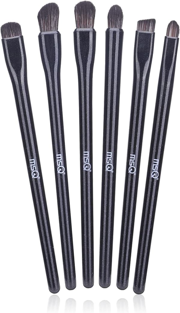 高級繊維毛 アイシャドウブラシ 6本セット - 敏感肌対応 メイクブラシ (ブラック)