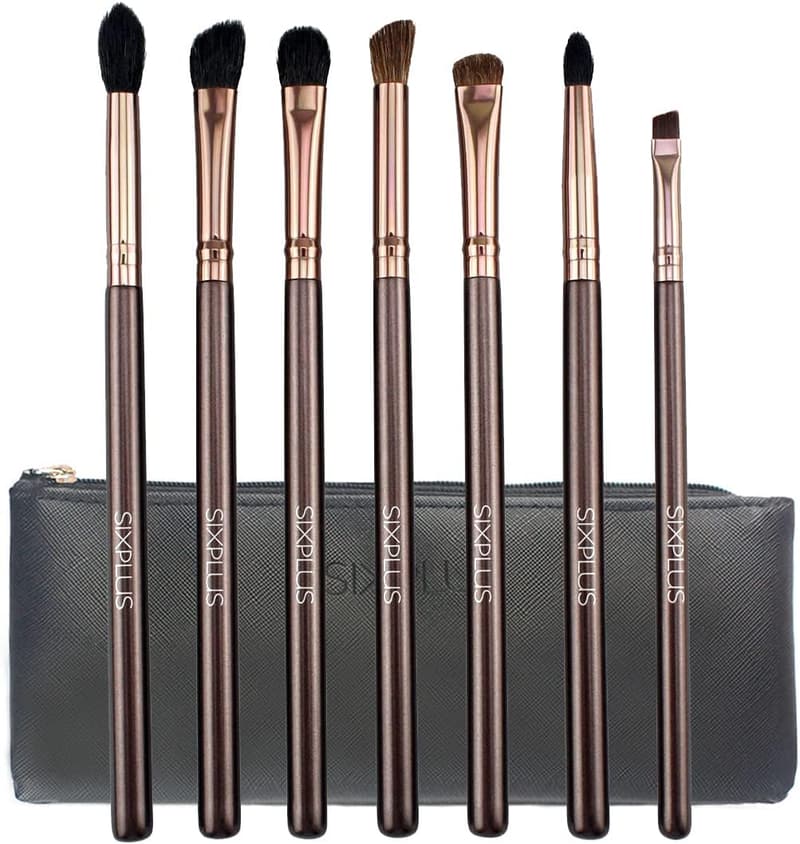 高級動物毛アイメイクブラシ7本セット(ナイロンオーバルブラシ、コーヒー色)