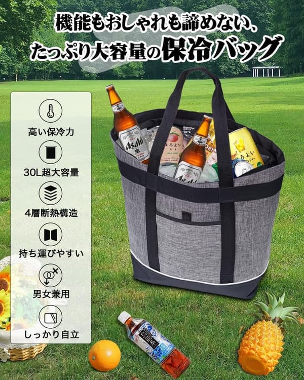 大容量保冷バッグ 30L おしゃれ トートバッグ 手提げ・肩掛け両用 アウトドア・キャンプ・ピクニック用