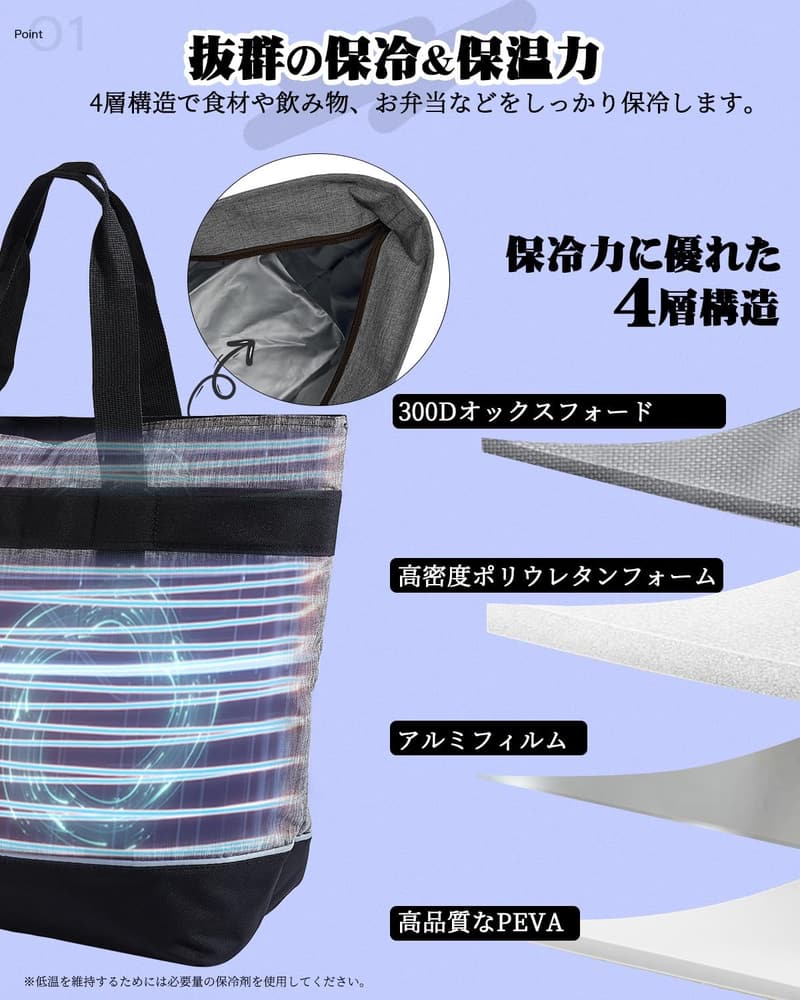 大容量保冷バッグ 30L おしゃれ トートバッグ 手提げ・肩掛け両用 アウトドア・キャンプ・ピクニック用