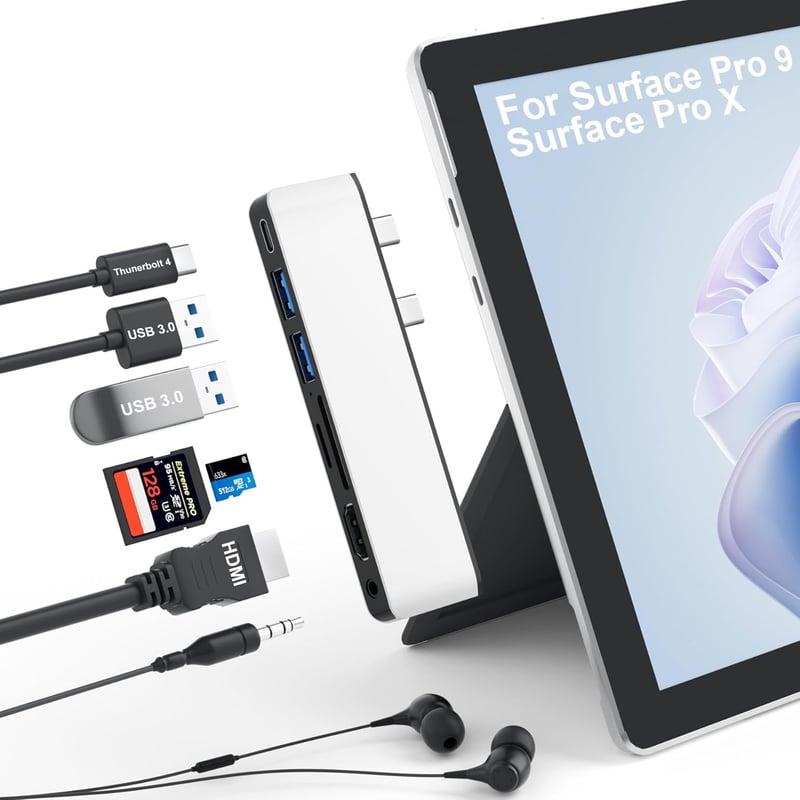 Surface Pro 9/11/10/X対応 4K HDMI USB-C ハブ - トリプルディスプレイ対応 100W充電・USB3.0・SDカードリーダー