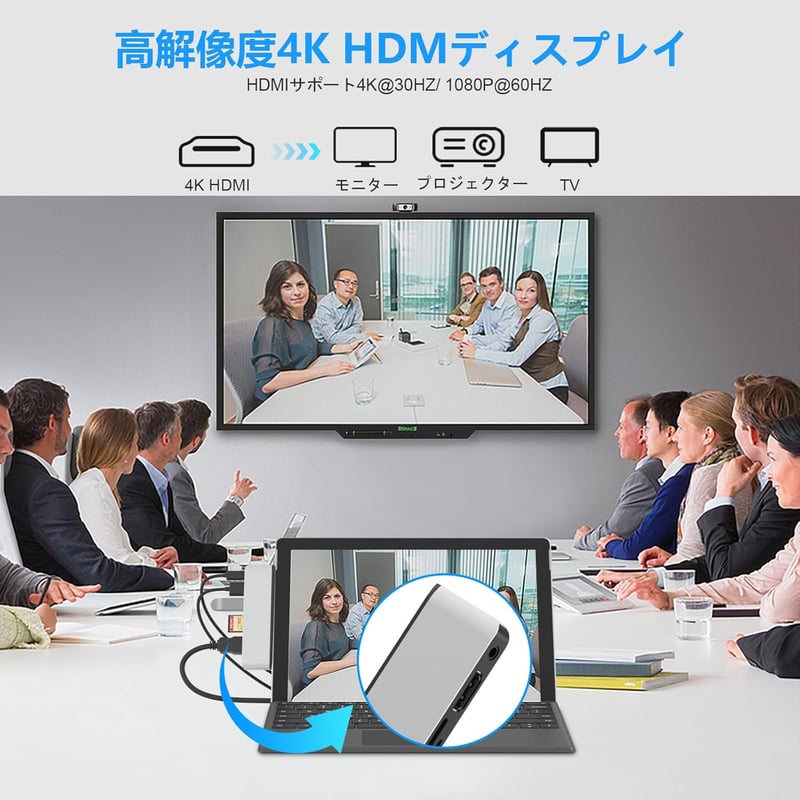 Surface Pro 9/11/10/X対応 4K HDMI USB-C ハブ - トリプルディスプレイ対応 100W充電・USB3.0・SDカードリーダー