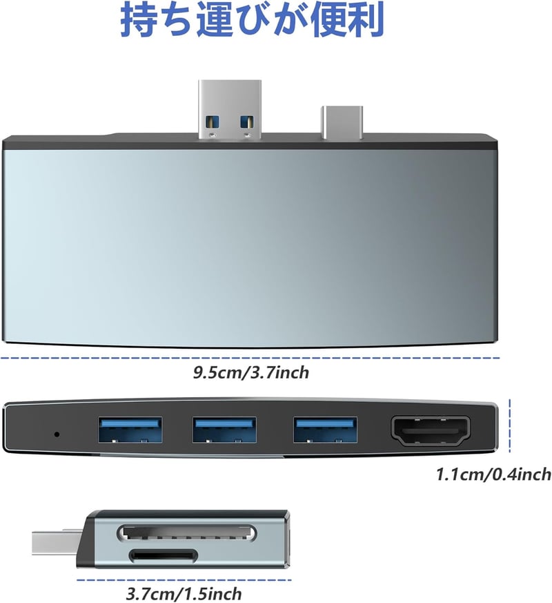 Surface Pro 6/5専用 USB 3.0 ハブ 4K HDMIポート搭載 6in2アルミニウムアクセサリー