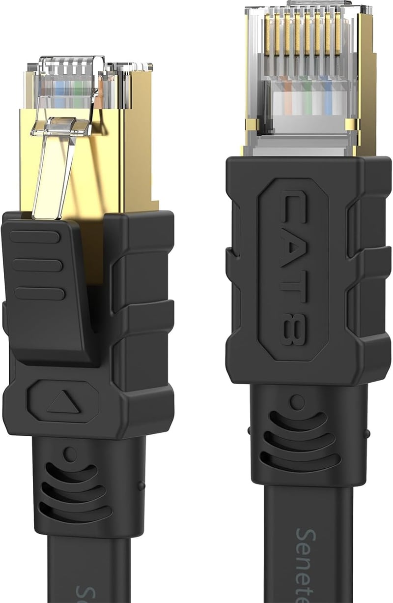 超高速インターネット用 CAT8 フラット LANケーブル 5m (40Gbps/2000MHz) RJ45 ブラック