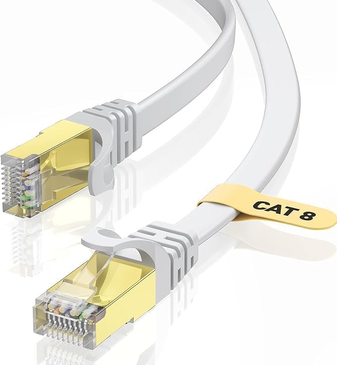 Cat8 フラットLANケーブル 5M ギガビット 2000MHz RJ45 コネクタ 金メッキ ホワイト