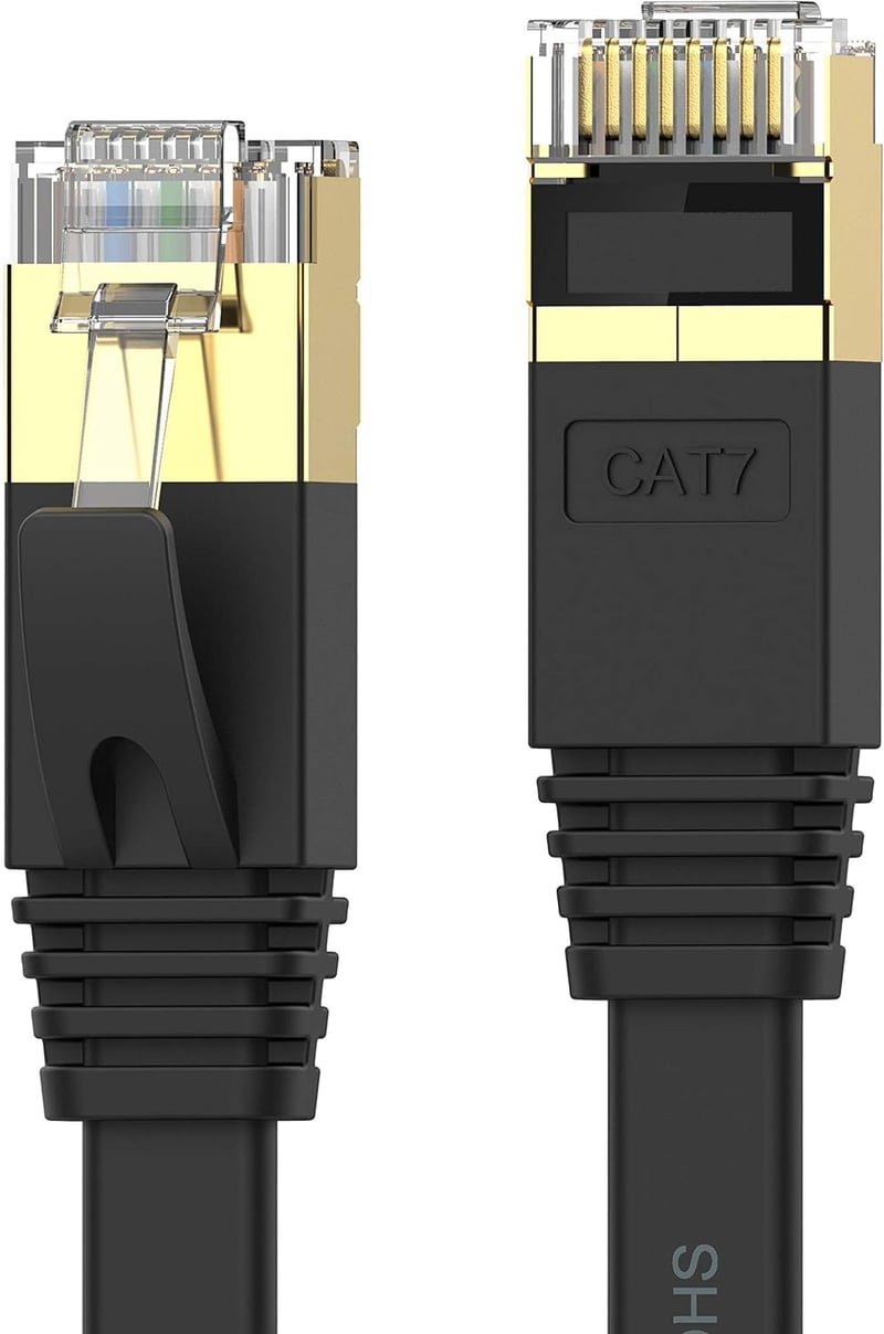 20m CAT7ウルトラフラットLANケーブル 高速10Gbps/600MHz RJ45 やわらかスリム ブラック屋内外対応