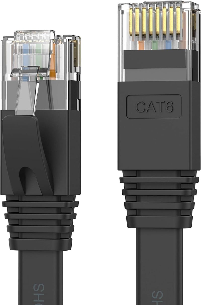 CAT6準拠 15mフラットLANケーブル イーサネットケーブル ブラック