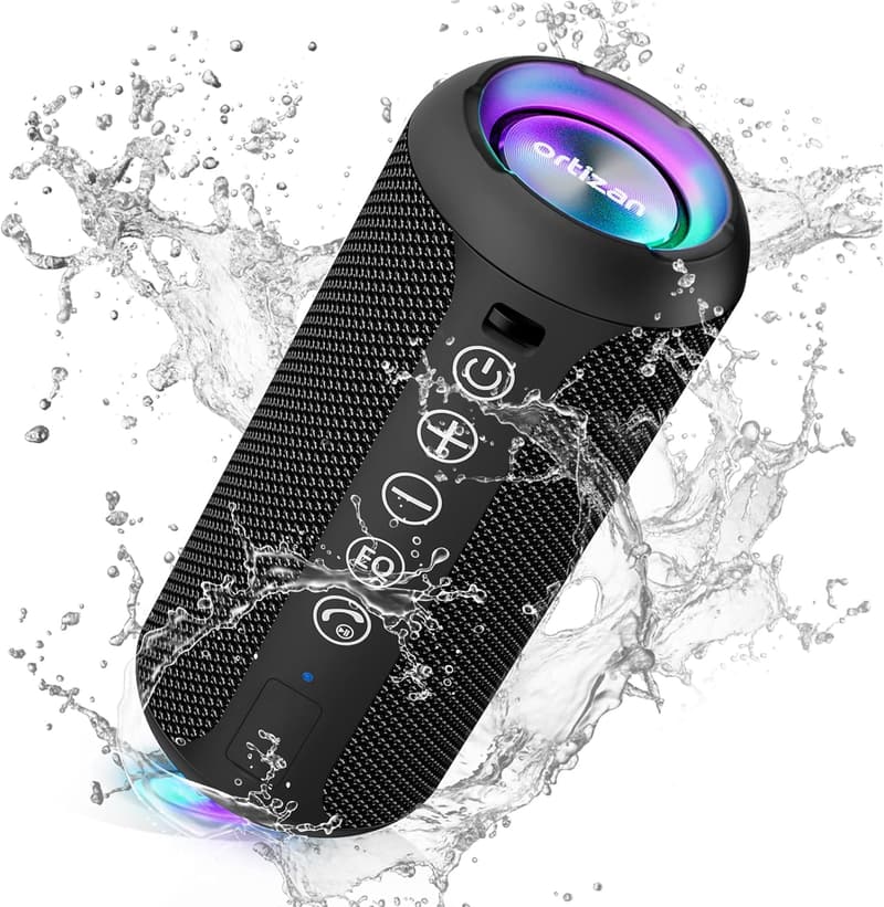 防水IPX7 Bluetoothスピーカー 30時間再生 ステレオ 24W 出力 (ブラック)