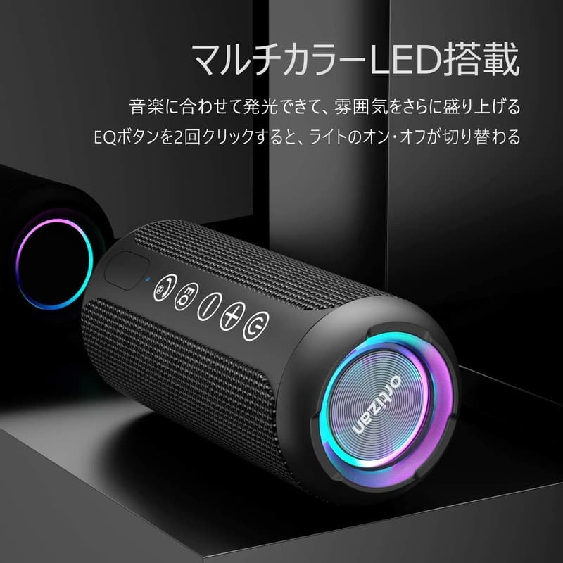防水IPX7 Bluetoothスピーカー 30時間再生 ステレオ 24W 出力 (ブラック)