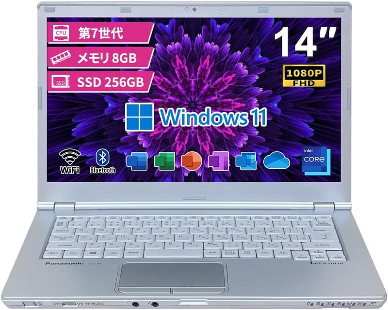 中古ノートパソコン 軽量14インチ FHD Let’s note CF-LX6 第7世代CPU 8GBメモリ SSD256GB Windows11 Office H&B 2019
