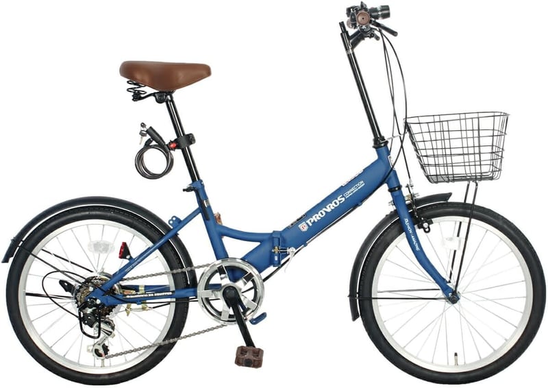 通勤・通学に最適！シマノ6段ギア搭載20インチ折りたたみ自転車【PROVROS P-206】カゴ・ワイヤー錠・ライト付き・1年保証