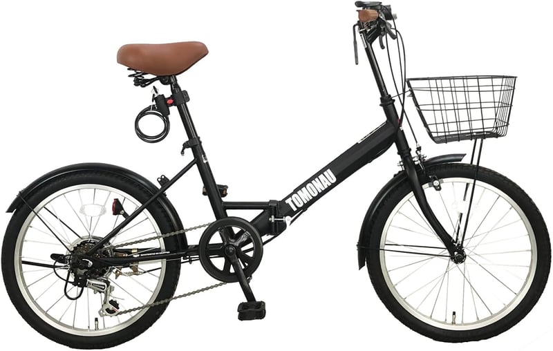 TOMONAU 20インチ折り畳み自転車 シマノ6段変速 カゴ・ライト付き 通勤・通学用