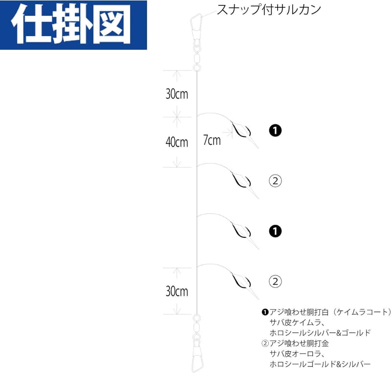 船極喰わせサビキ ライトタックル ケイムラ&ホロフラッシュ4本