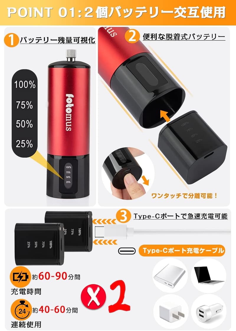 エアブラシセット 充電式コンプレッサー・脱着式バッテリー・口径0.3mm