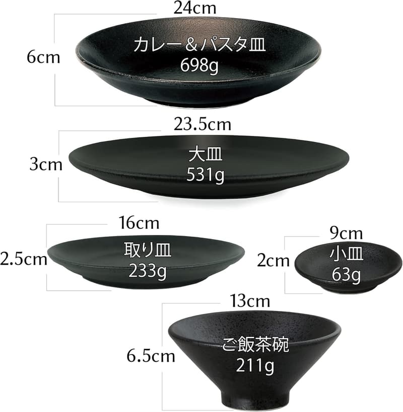 美濃焼 食器5点セット (黒燿)