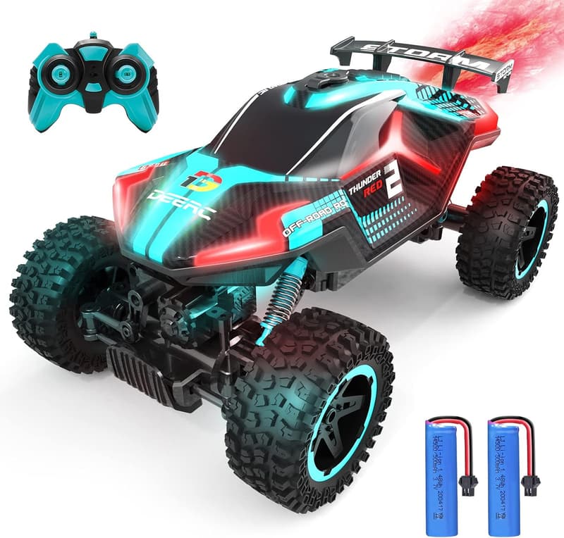 誕生日プレゼント DEERC こども向けオフロードラジコンカー 4WD 70分操作 バッテリー2個 1/16スケール