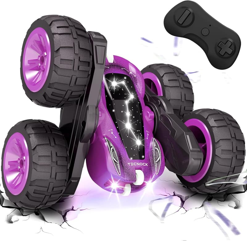 誕生日プレゼント向け 子供用 USB充電式スタントラジコンカー 360度回転 両面走行 4WD (パープル)
