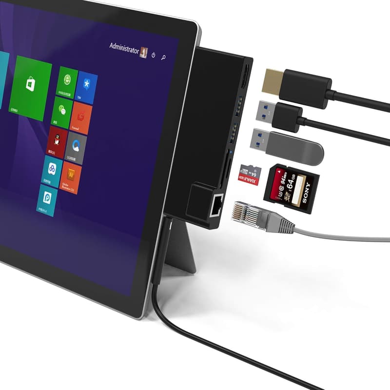 Microsoft Surface Pro 4/5/6用USB 3.0ハブ 6in1ドッキングステーション 4K HDMI/SDカードリーダー/ LANポート