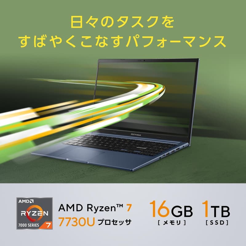 ASUS Vivobook 15 M1502YA ノートパソコン 15.6インチ Ryzen 7 メモリ16GB SSD1TB MS Office 2024搭載 Windows 11 クワイエットブルー