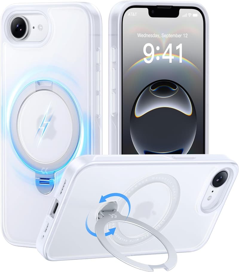 【iPhone 16e 用 マットクリアケース MagicStand Pro - 米軍MIL規格 耐衝撃 MagSafe対応】