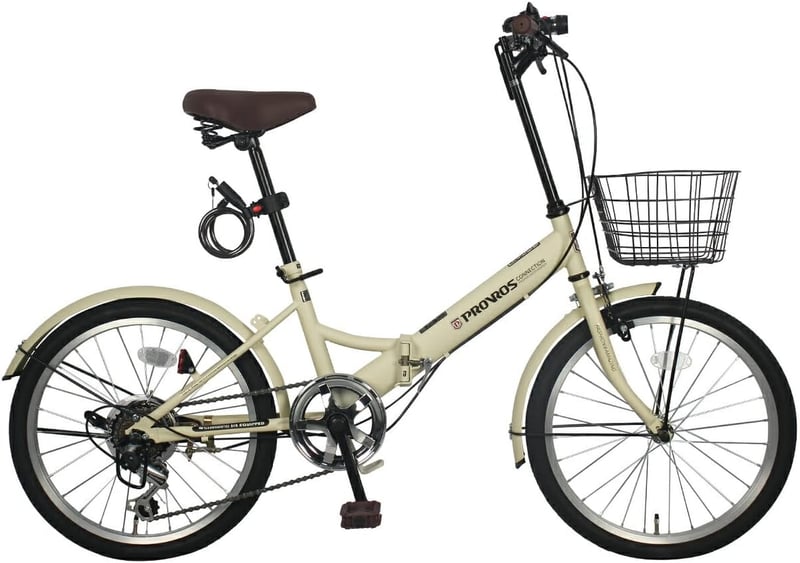 通勤・通学向け 20インチ シマノ6段ギア 折りたたみ自転車 P-206 カゴ・ワイヤー錠・ライト付き【1年保証】