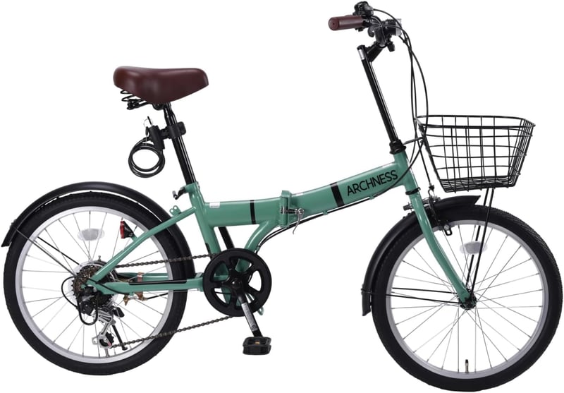 軽量20インチ折りたたみ自転車 シマノ6段変速・カゴ・LEDライト付き 男女兼用