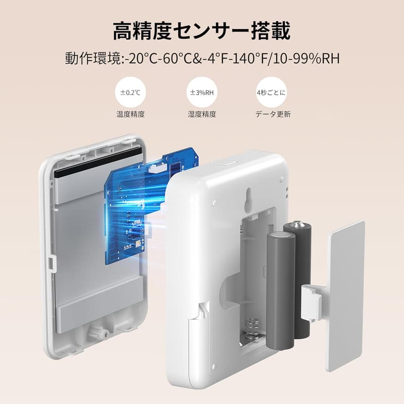 BN-LINK ワイヤレス温湿度計 デジタル 大画面 室内用 1パック