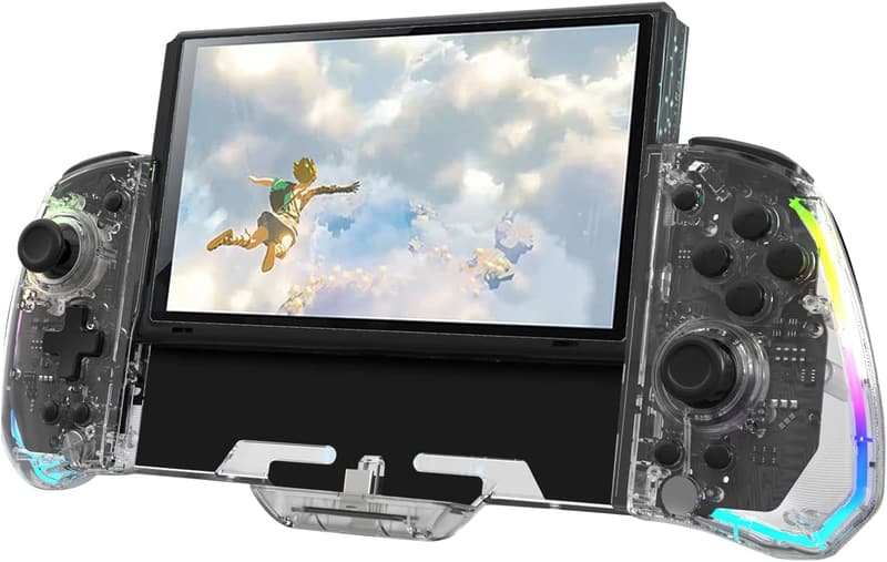 Switch専用透明RGBライト付き一体型コントローラー【無充電・背面ボタン・HD振動・六軸ジャイロ】