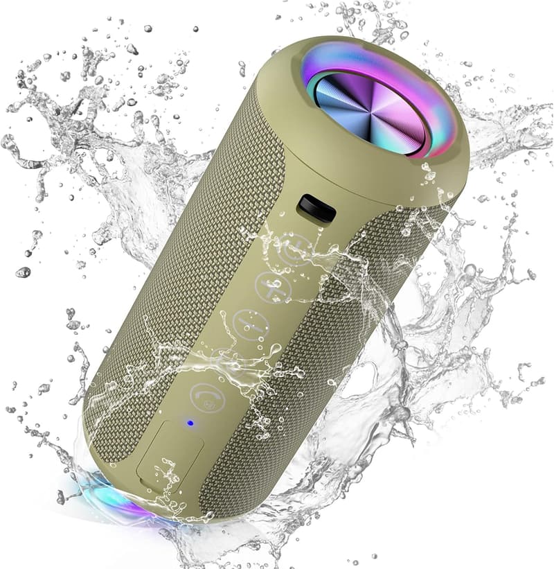防水IPX7 Bluetoothスピーカー 24W出力 ポータブル ステレオ 30時間再生 (カーキ)