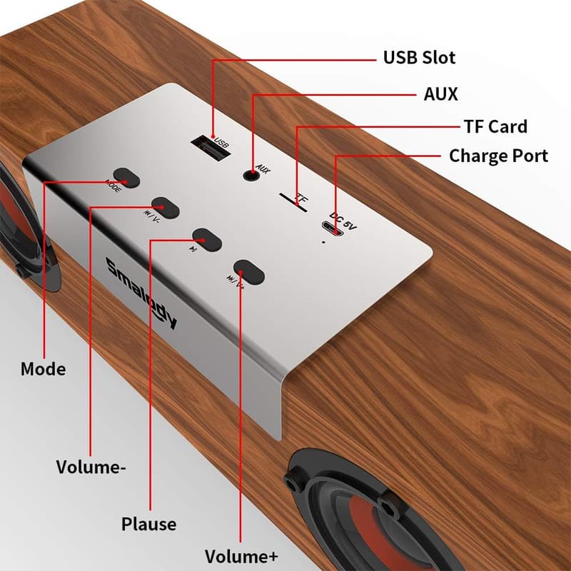 持ち運びに便利な10W木製Bluetoothスピーカー - デュアルドライバー搭載、ハンズフリー対応、TFカード/AUX線接続可