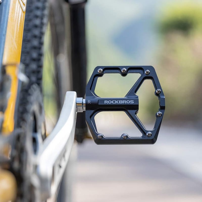 軽量アルミ合金製自転車フラットペダル2個セット - 滑り止めベアリングシール付き MTB・ロードバイク用