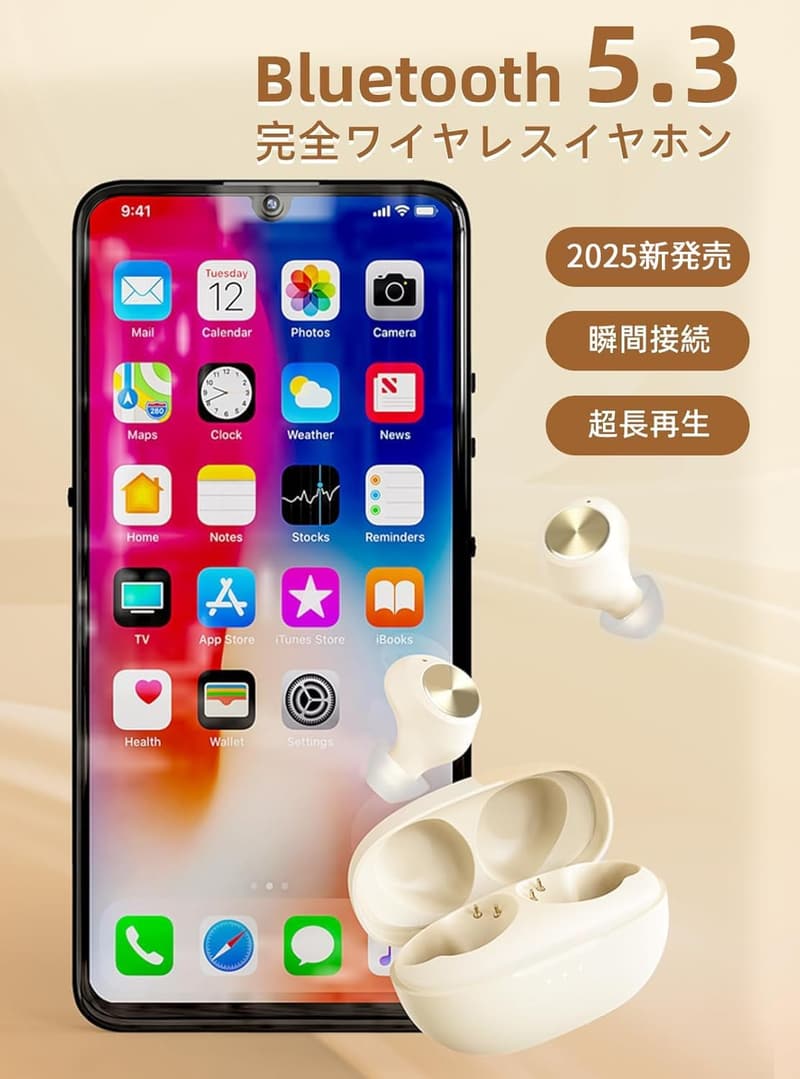 完全ワイヤレスイヤホン【Bluetooth 5.3・ノイズキャンセリング・超長再生50時間】日本語取扱説明書付き（パープル）