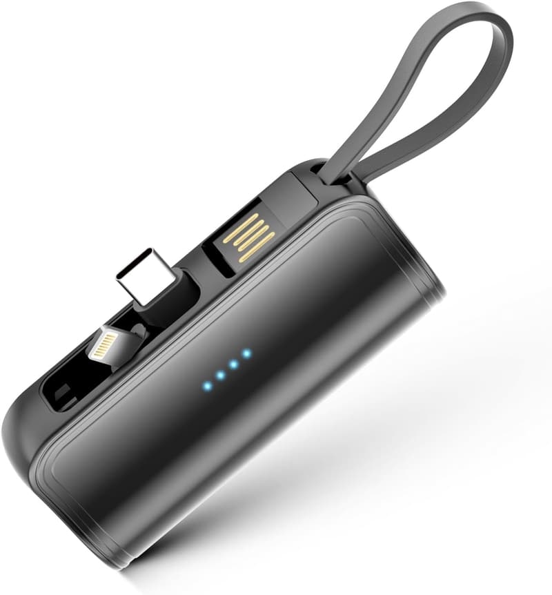 モバイルバッテリー 大容量5000mAh 超軽量98g スタンド付き MFi認証 ブラック