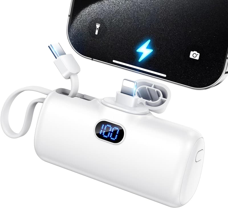 軽量コンパクトモバイルバッテリー 6000mAh 直差しタイプC・ライトニング対応 LCD表示 スタンド付き