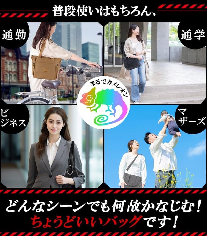 通勤・通学用超軽量トートバッグ（大容量・9ポケット・自立型）