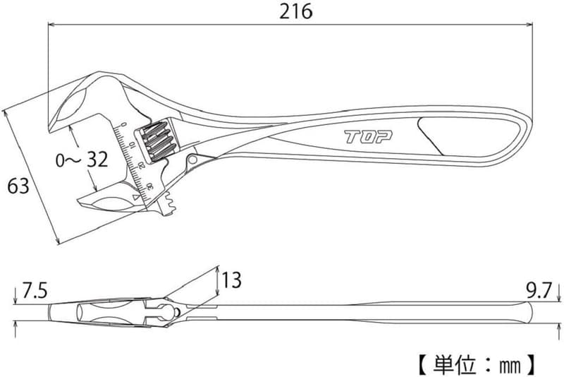 ハイパーモンキ ZERO ガタ無しワイドモンキレンチ 口開き0~32㎜ 日本製