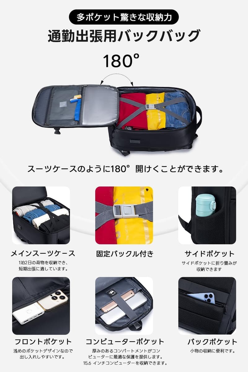 撥水ビジネスリュック メンズ レディース 15.6インチPC対応 大容量 おしゃれ 旅行・出張用【2025最新】