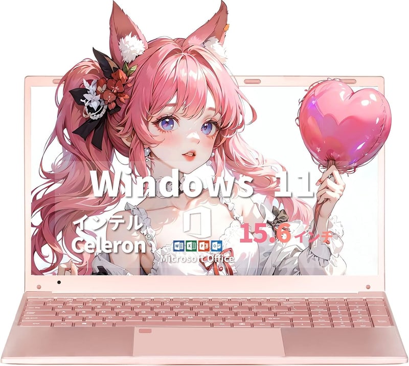 初心者向け15.6型FHD薄型軽量ノートPC（1.5kg, 16GBメモリ, 960GB SSD, Windows11 & Office2019/インテル第11世代Celeron/ローズゴールド）