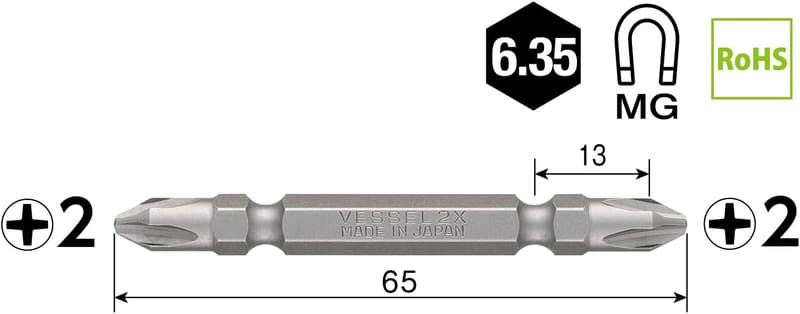 40V対応 ベッセル 強化両頭ビット 5本組 +2×65 DRB5P2065