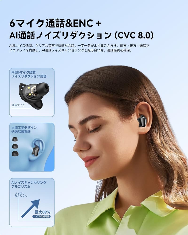 Bluetooth5.4対応 ワイヤレスイヤホン AIノイズキャンセリング IPX7防水 最大65時間再生 HIFI音質 通勤・通学・運動用