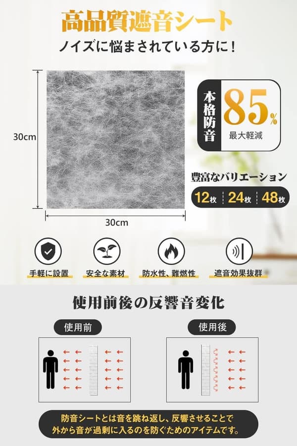 2mm厚 遮音シート 軽量防音材 縦30cm×横30cm (12枚セット)