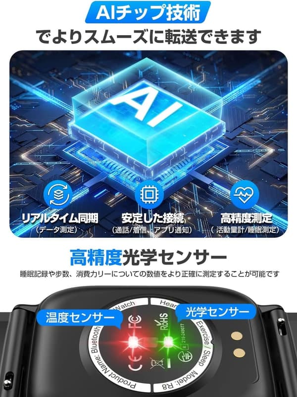 最新モデルのBluetooth通話機能搭載1.85インチHDスマートウォッチ【IP68防水・多機能・活動量計】