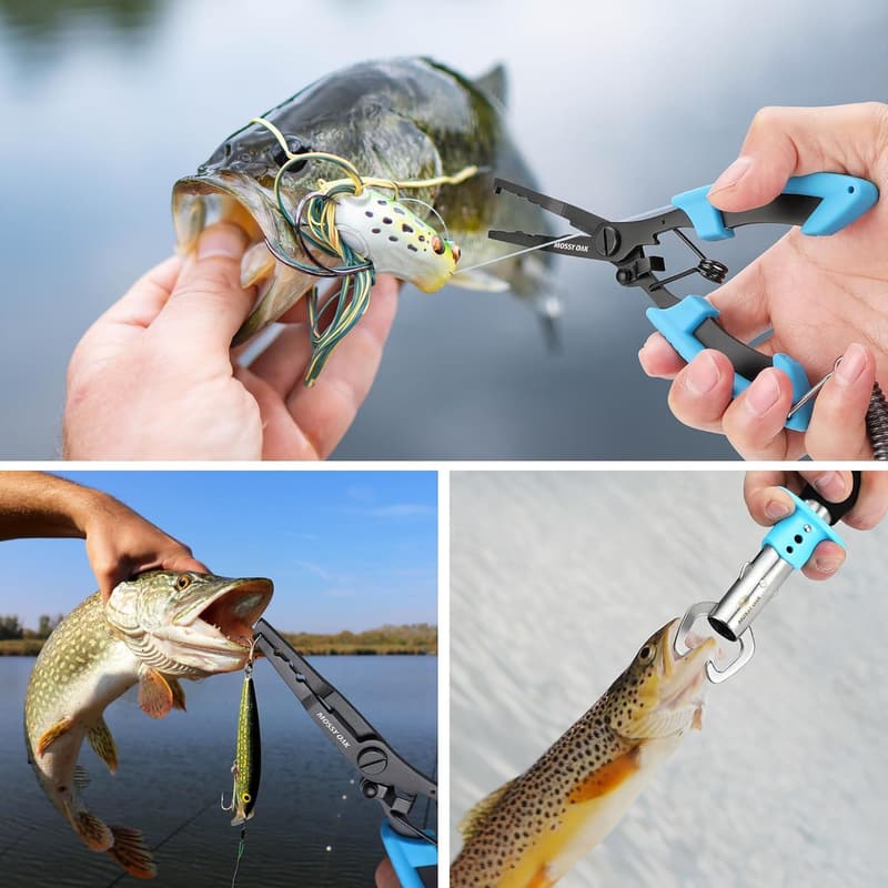 Mossy Oak 釣り用多機能プライヤーセット ステンレス製 フィッシュグリップ＆キャッチャー収納袋付き