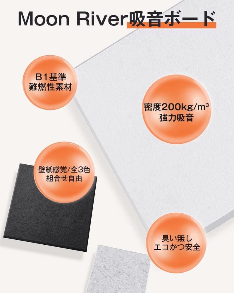部屋用高密度吸音パネル 30cm×30cm 200kg/m³ ホワイト 36枚セット