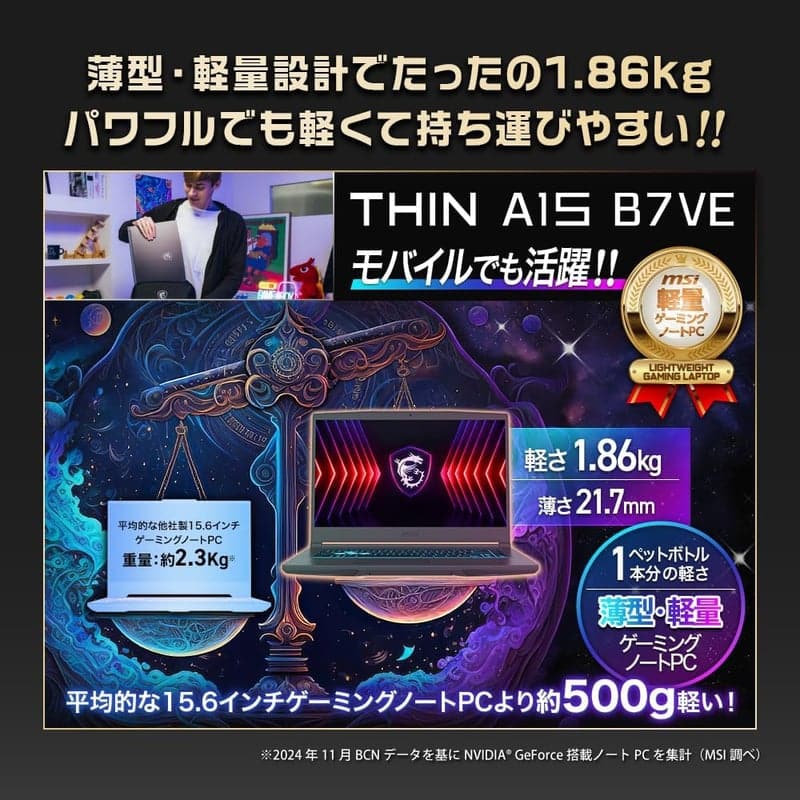 初めてのゲーミングPC Ryzen7 & RTX4050搭載 15.6インチフルHD 144Hz【MSI ThinA15】