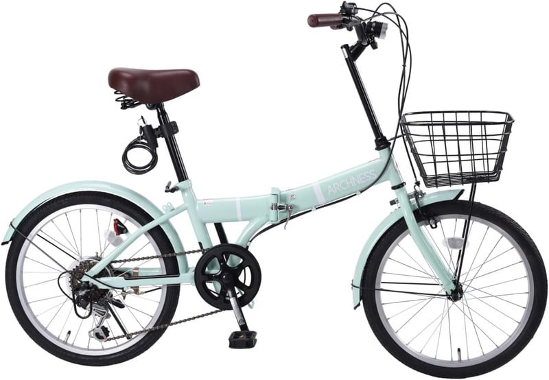 通勤・通学に最適な軽量20インチ折りたたみ自転車 シマノ6段変速・カゴ・ワイヤー錠・LEDライト付き